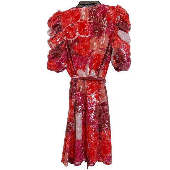 BTFL- Life Calina All Over Floral Sequin Puffed Sleeve Mini Dress Size M - Picture 3 of 11